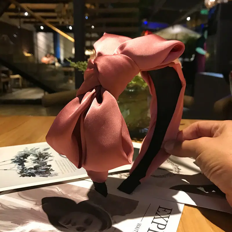 pink Высококачественная Женская лента для волос из шелкового шифона с бантом на голову, ободок для волос с широкими полями, Нескользящие аксессуары для волос для девочек - Цвет: pink