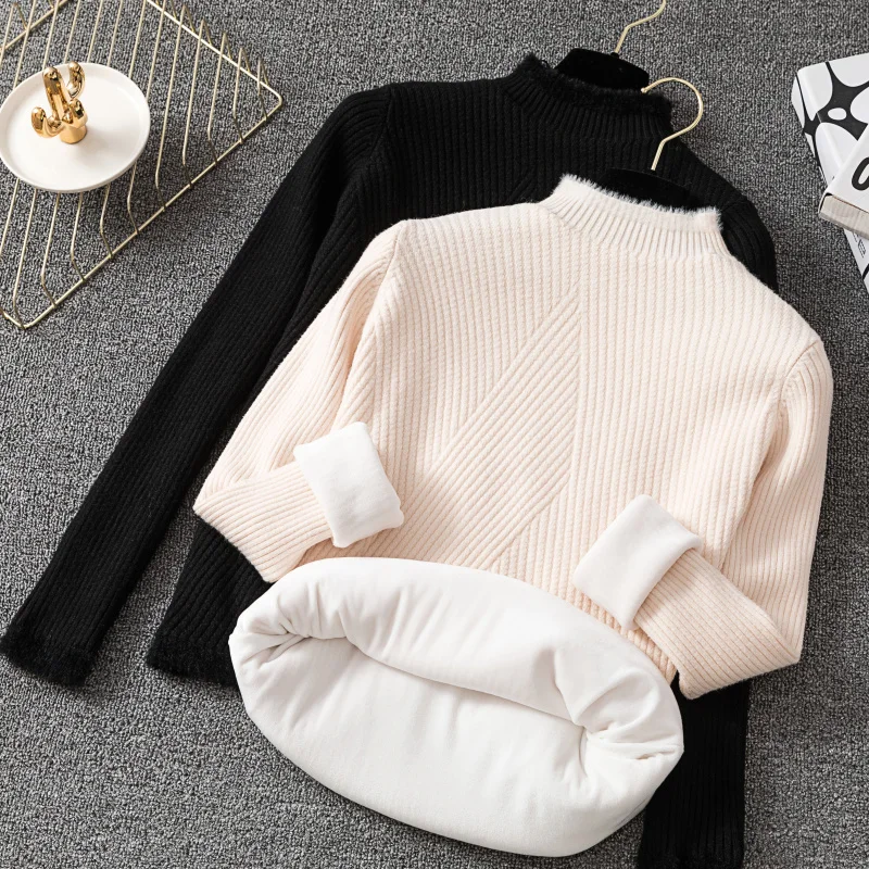 Половина Свитер с воротником Для женщин Новинка зимы толстые теплые ворсом