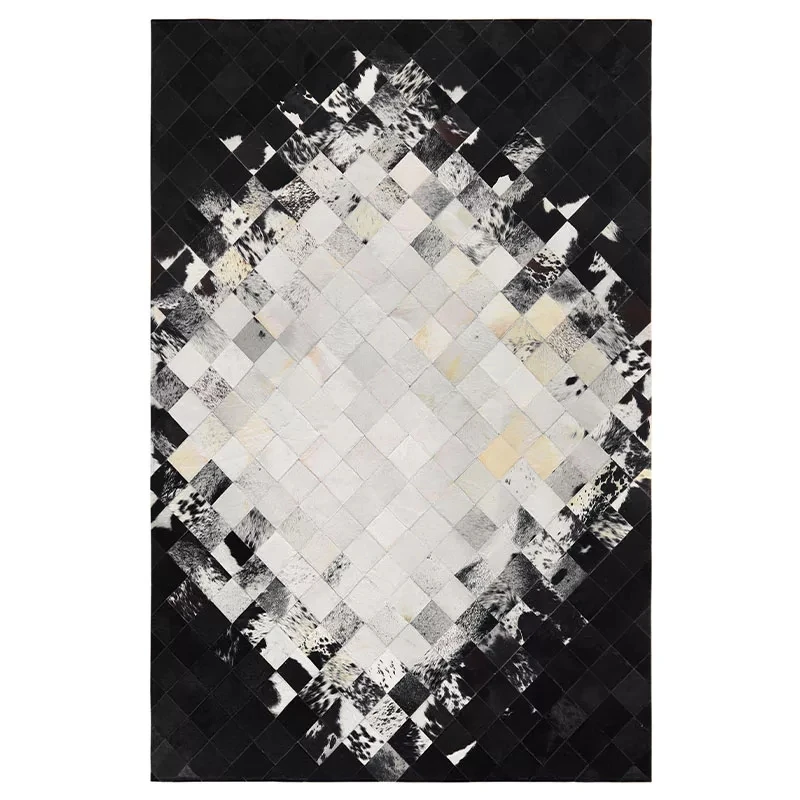 American style luxury cowhide seamed patchwork rug natural cow skin fur carpet black and white decoration office | Дом и сад