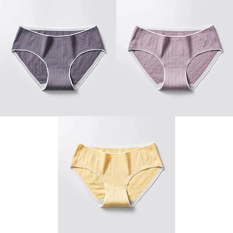 DarkGrey Purple Yell 3 Pcs Cotton Briefs Woman Panties Low Waist Breathable Antibacterial Female Panties Brand Quality New Briefs Underwear For Women - Цвет: DarkGrey Purple Yell