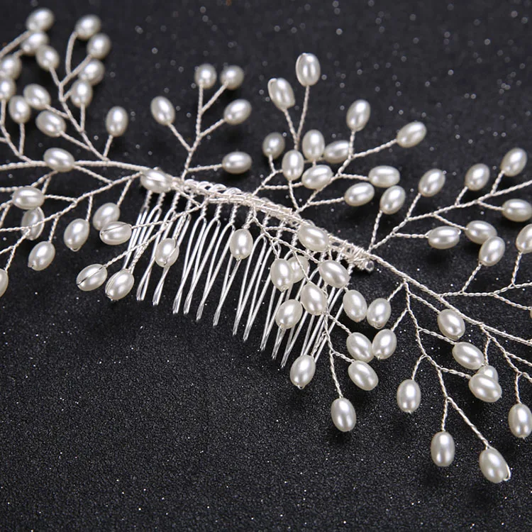 SLBRIDAL ручная работа серебряный цвет жемчуг цветок свадебная расческа для волос
