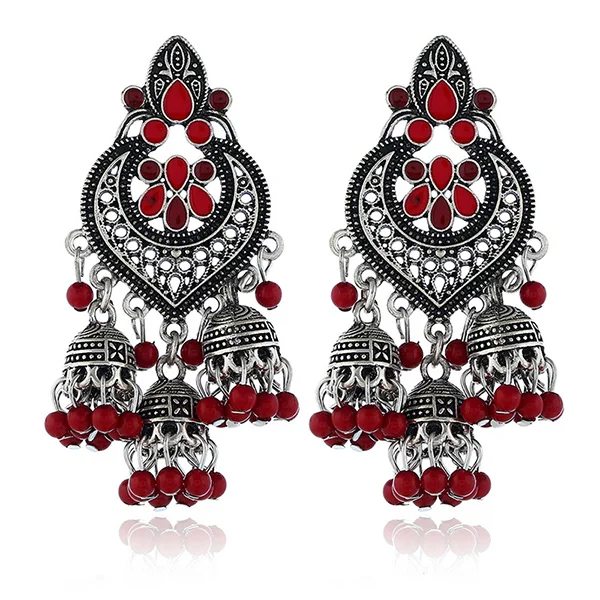 E070S140 Винтажные золотые серьги, красочные длинные бусы с кисточкой, большая люстра, серьги с ушками, цыганские индийские Роскошные ювелирные изделия - Окраска металла: E070S140