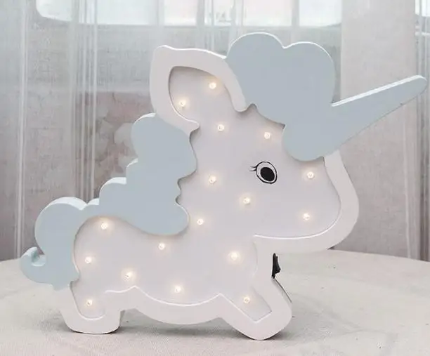 unicorn blue Детские Декор деревянная Единорог слон светодиодный ночной Светильник для девочек декор для комнаты мальчика скандинавском стиле детская комната деревянный светильник Настенный декор - Цвет: unicorn blue
