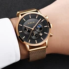 Часы наручные LIGE Мужские кварцевые, брендовые Роскошные спортивные водонепроницаемые Модные, с Лунной фазой, золотистые, 2019