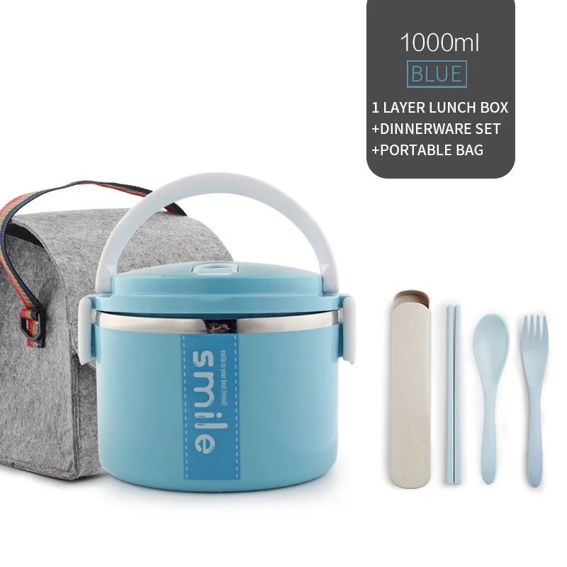 Blue 1 Layer Set Термо-Ланч-бокс из нержавеющей стали, контейнеры с микроволновым контейнером, японский Ланч-бокс Bento для детей, контейнеры для фруктов и еды - Цвет: Blue 1 Layer Set