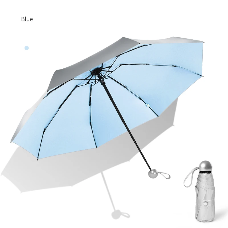 Umbrella 1 Sky Blue 8 ребра карманный мини зонтик анти УФ Paraguas зонт от солнца дождь Ветрозащитный светильник Складные портативные зонты для женщин мужчин детей - Цвет: Umbrella 1 Sky Blue