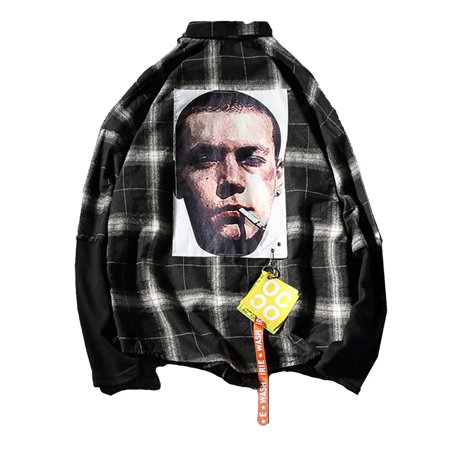 Мужская клетчатая рубашка винтажная с длинным рукавом в стиле хип хоп|plaid men