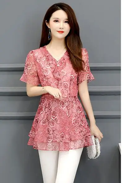 pattern 3 Шифоновая Блузка, рубашки для женщин, летняя, с расклешенными рукавами, милая, для офиса, для леди, для работы, с цветочным принтом, туника, с баской, топ, блузка, J36 - Цвет: pattern 3