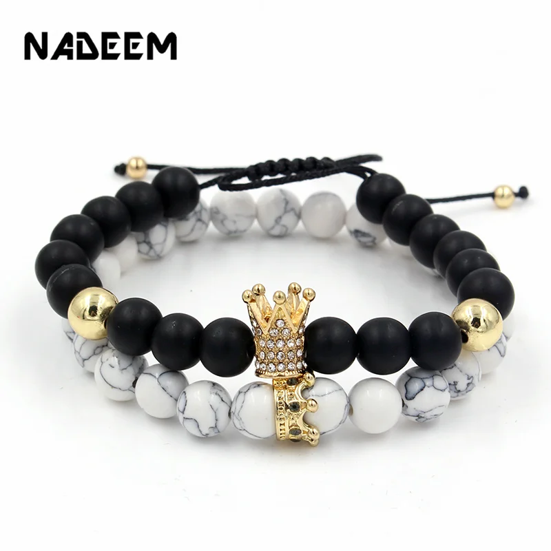 2 шт./компл. наборы браслетов из плетеных макраме и каменных бусин для микро паве CZ