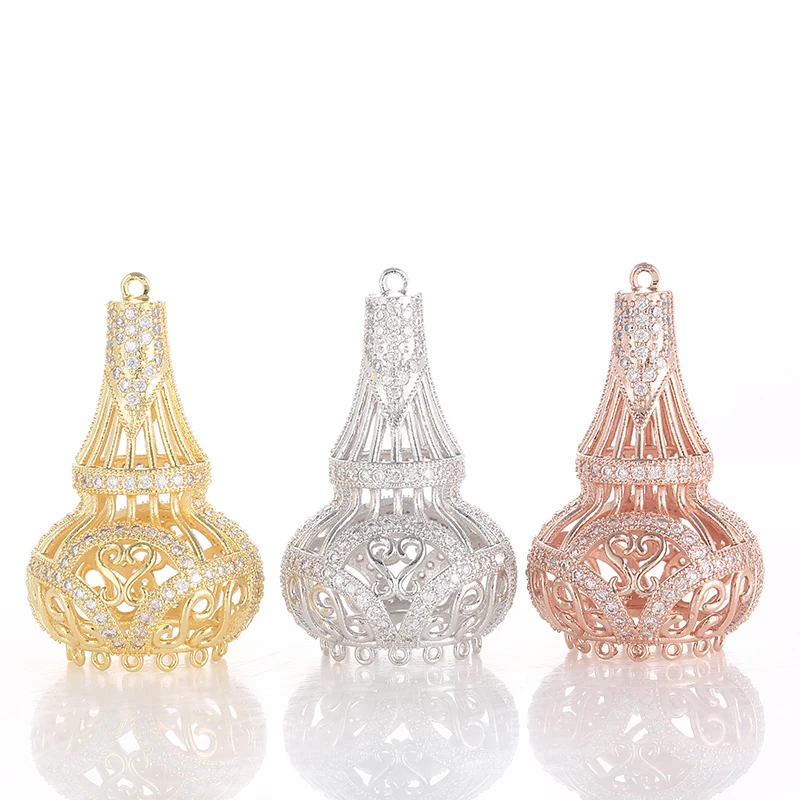 

Juya Handmade Micro Pave Zircon Elegant Gourd Pendant Connectors For DIY Women Needlework Pearls Gems Tassels Necklace Making