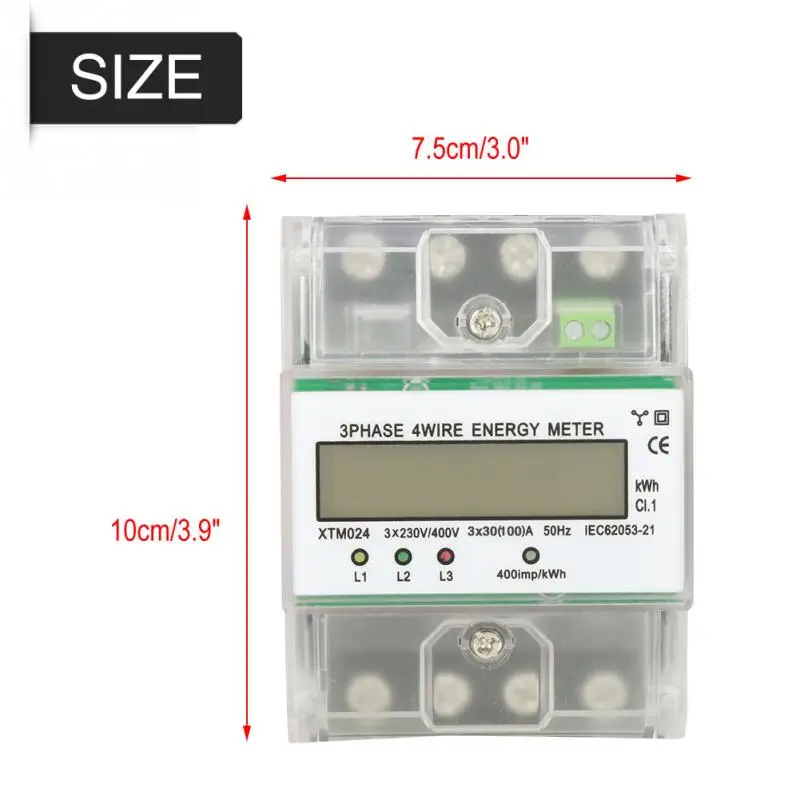 Цифровой 3 фазный 4 проводной DIN Rail Электрический счетчик энергии электронный