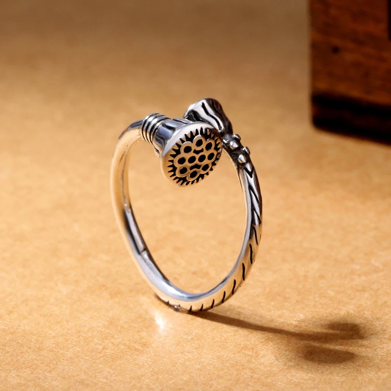 

YAOLOGE 925 Sterling Silver Simple Fashion Retro Romantic Lotus Rings Thai Silver Jewelry Ladies Finger Accessories Gift