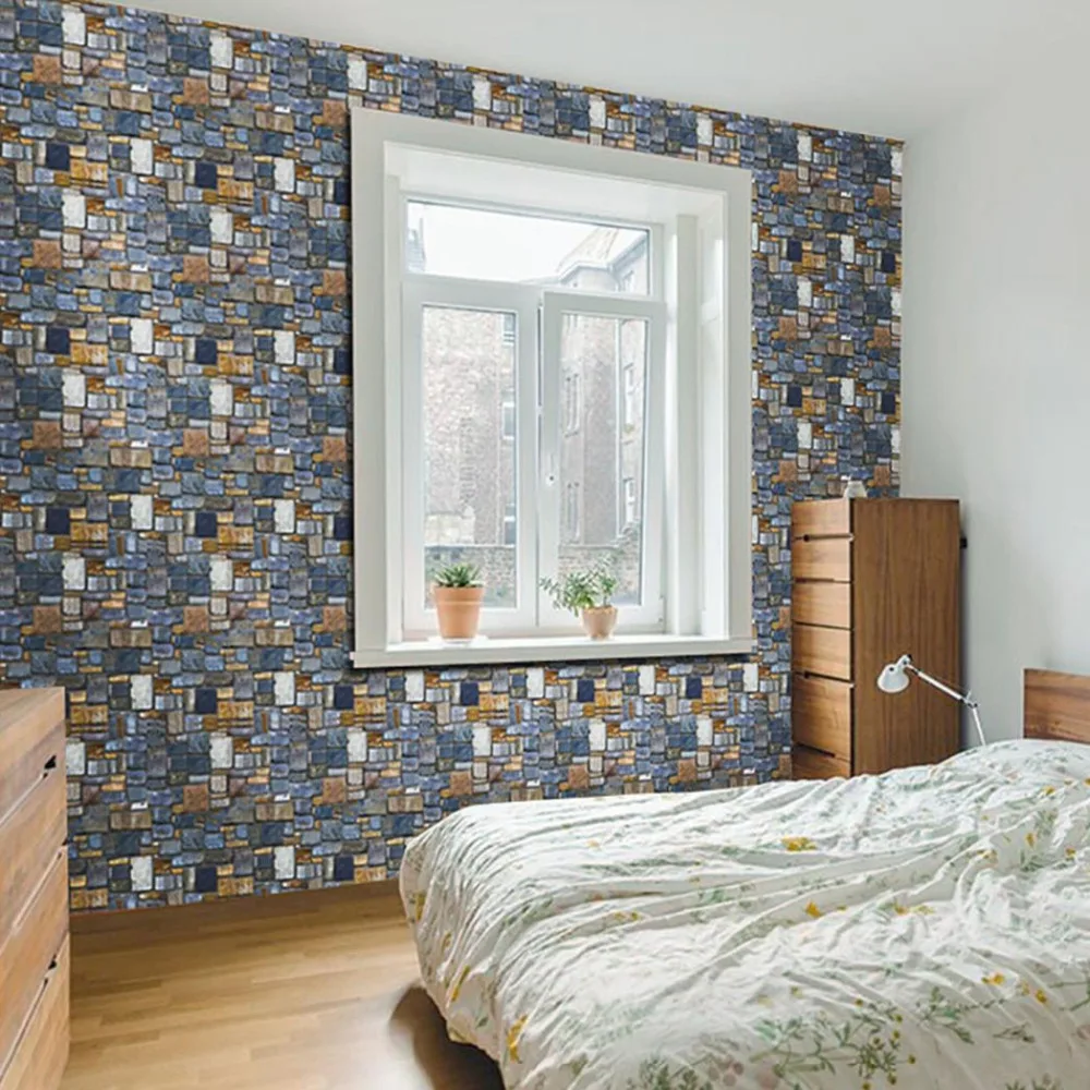 Wall Sticker Living room bedroom background 3D Paper Brick Stone Rustic Effect Self-adhesive Decor Hot Apr13 | Дом и сад