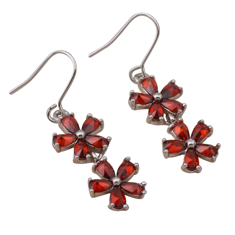 Flower design Red Crystal earrings silver color Wholesale &amp Retail fashion Jewelry Zirconia Drop Earrings JE440 | Украшения и