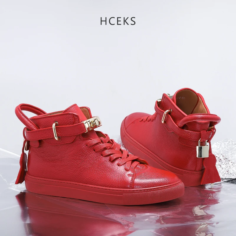High top fashion shoes men's trend all-purpose lock Korean version sneaker instagram is super hot | Обувь