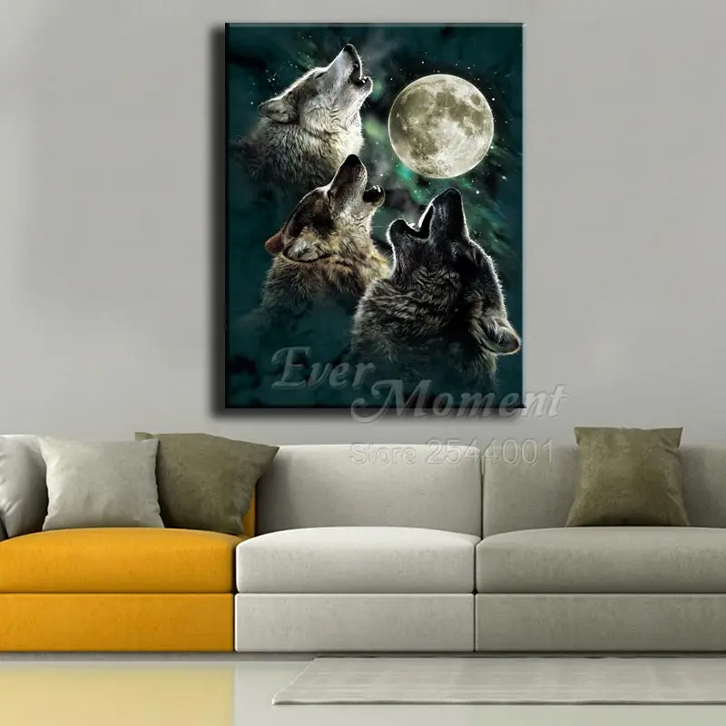 Алмазная живопись с волками луной стразы 5D мозаика сделай сам полноразмерная