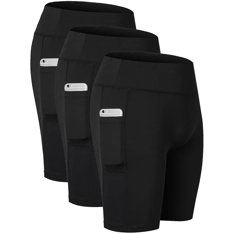 3pcs black Местная США 3 шт. сексуальные карманные спортивные женские шорты Фитнес-плотно одежда для йоги спортивные брюки черные шорты для бега - Цвет: 3pcs black
