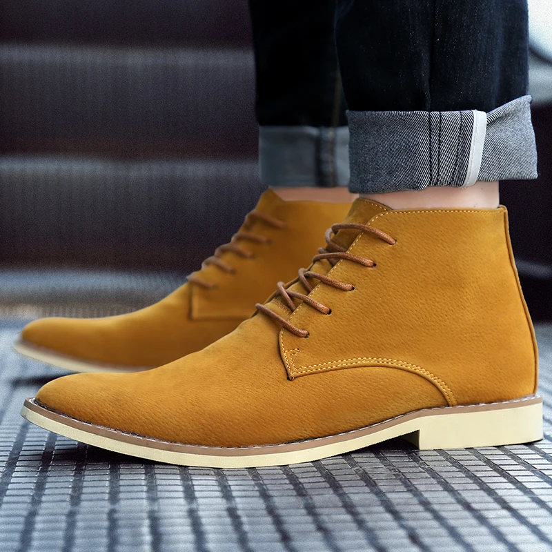 

New Men Boots Leather Shoes Fashion Ankle Vintage Biker Boot Male Solid Color Boots Hombre Male Footwear Martin Style Boots