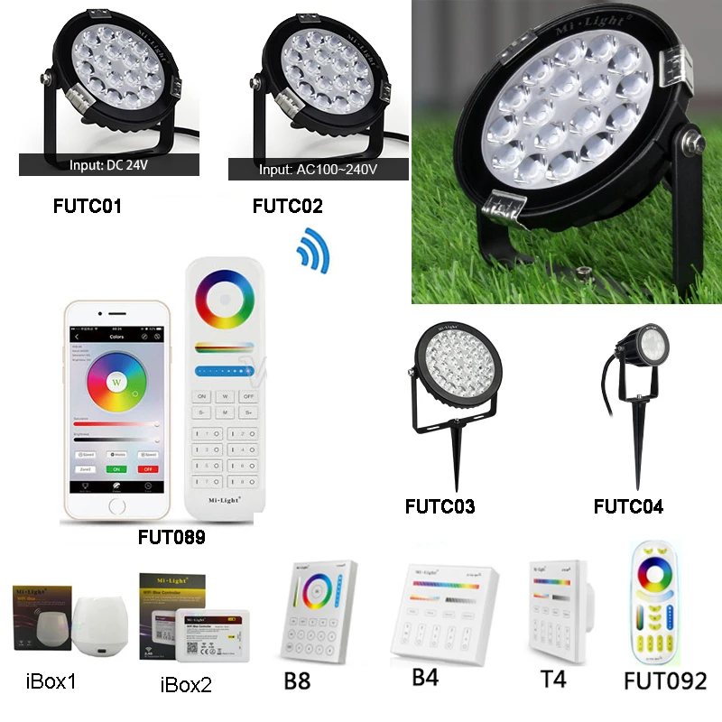 Miboxer 6 Вт 9 15 RGB + CCT газонный светильник IP65 Водонепроницаемый 24 В постоянного тока 220