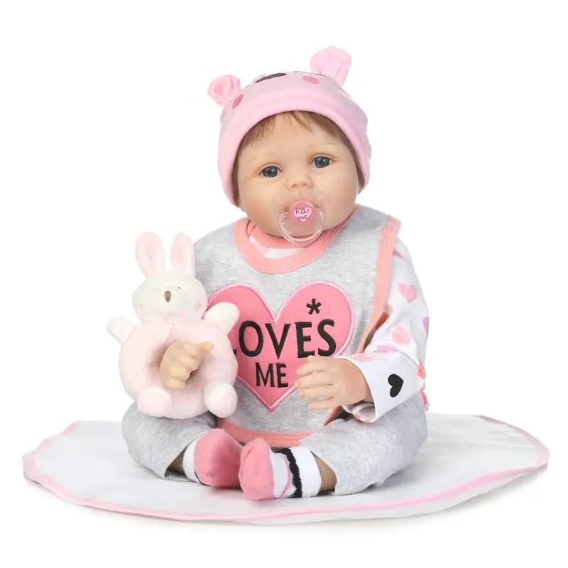 

bebe girl Hair Rooted Realistic Reborn Baby Dolls Soft Silicone 22" /55cm Lifelike Newborn Doll Girl XMAS Gift