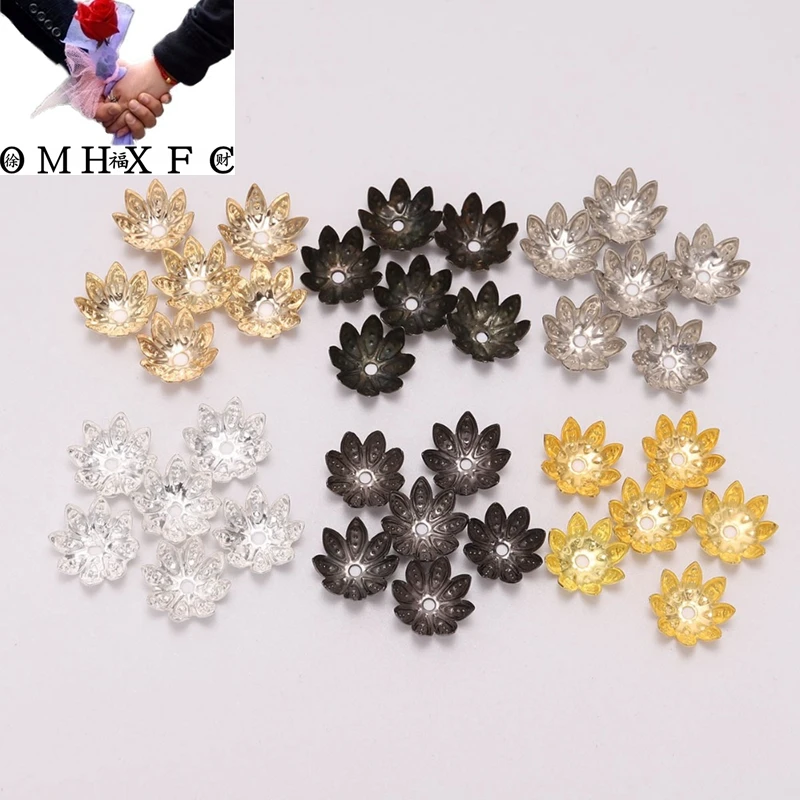 OMH Wholesale 100 pieces batch 8 10 mm anemone metal loose gasket beads hat tapered cap filigree DIY jewelry making AC13 | Украшения и