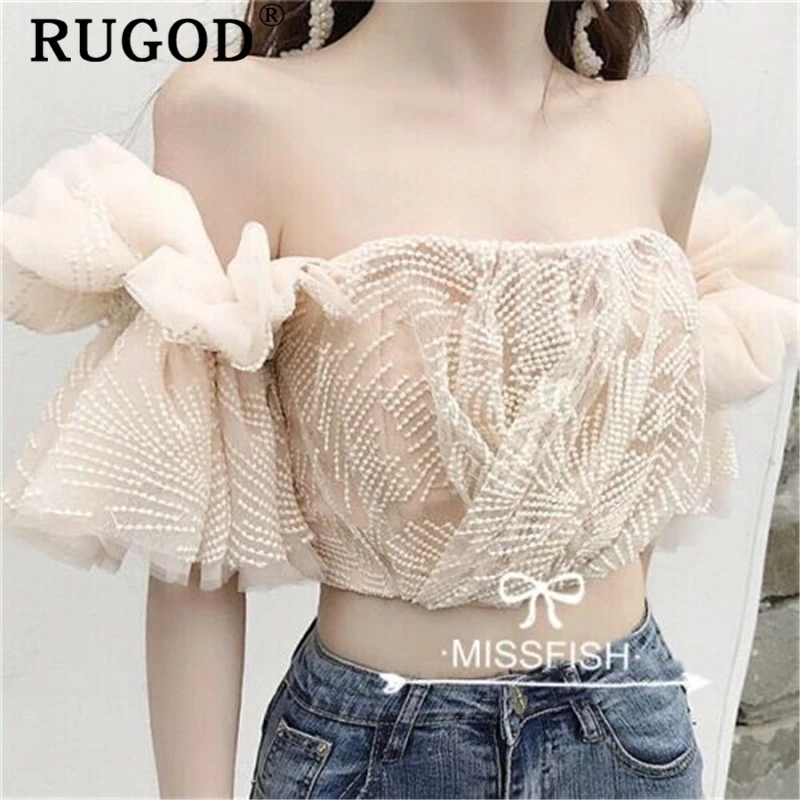 RUGOD/элегантные кружевные женские рубашки с вышивкой модные блузы расклешенными