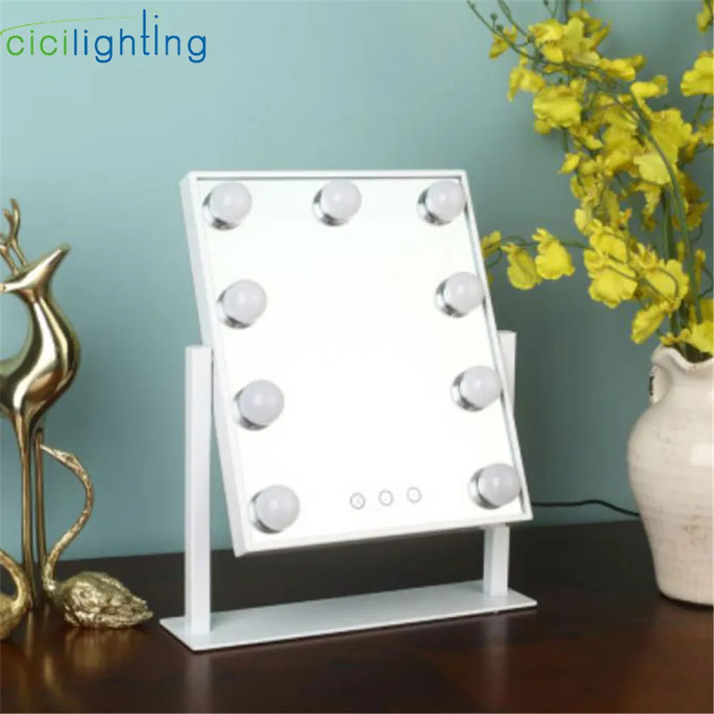 white 9-light Сменный цветной светодиодный светильник s, зеркало с сенсорным управлением+ светильник для макияжа, светильник ing для туалетного столика, черно-белая лампа с регулируемой яркостью - Испускаемый цвет: white 9-light