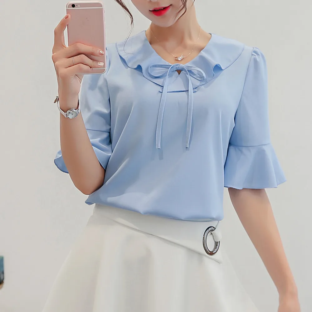 Модная женская рубашка летняя Рабочая деловая офисная блуза с коротким рукавом