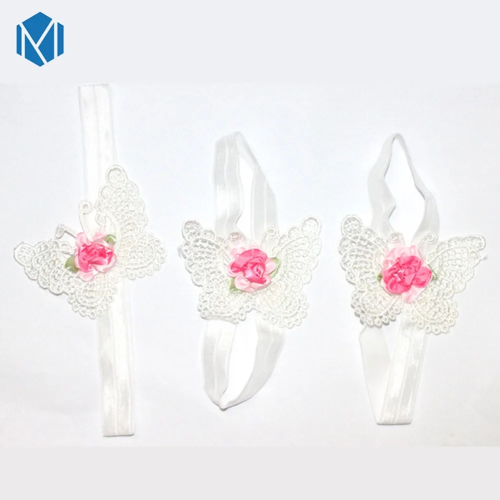 M MISM Cute 3PCS Lace Butterfly Baby Headband Wristband Foot Ring Fashion Hair Accessories For Newborn Photography Head Wrap | Детская