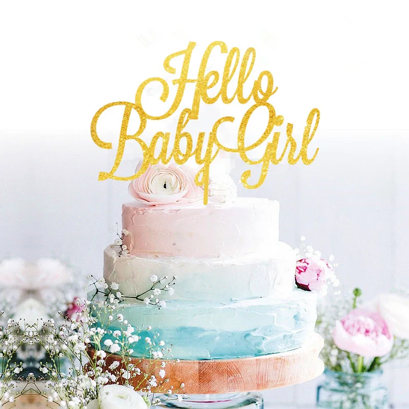 

Hello baby girl cake topper its a girl baby shower cake glitter gold Cake topper