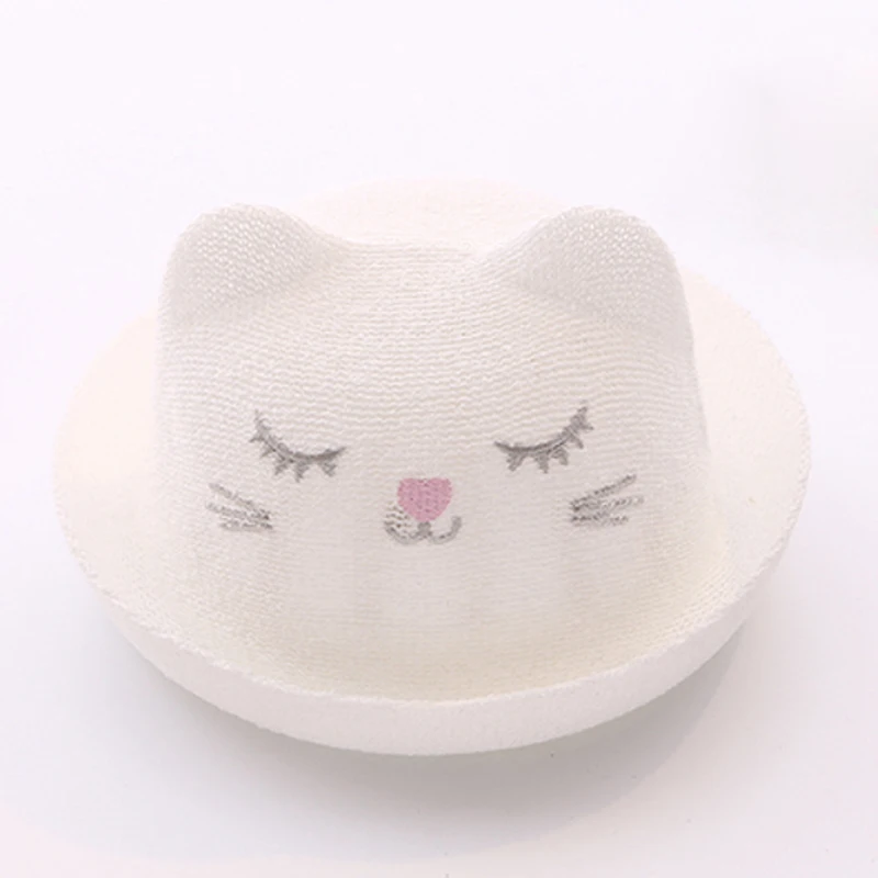 white 46cm BalleenShiny милая детская мультяшная соломенная шляпа с кошачьими ушками, шляпа от солнца для мальчиков и девочек, Круглая Плоская Панама, пляжная шляпа, шляпа для фотосессии - Цвет: white 46cm