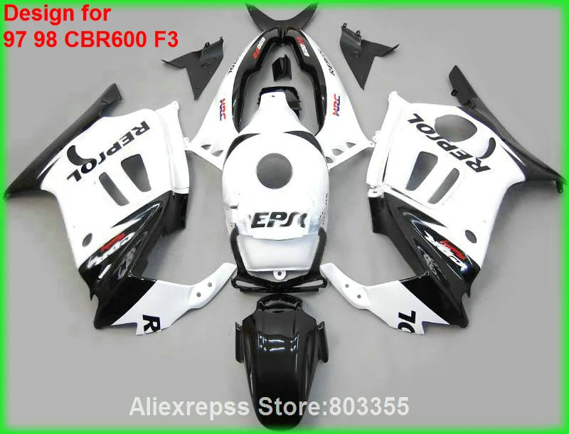 Белый обтекатель для HONDA CBR 600 F3 1998 1997 97 98 (переводная картинка здесь) cbr600 комплект