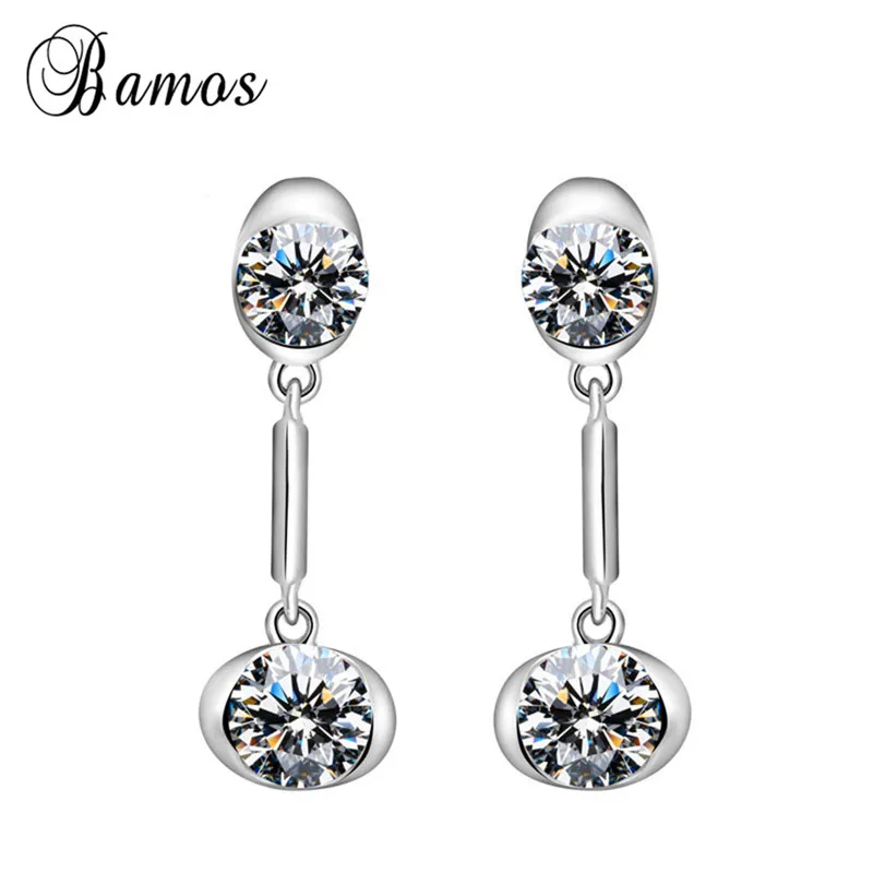 Женские серьги-подвески серебряного цвета с фианитом | Украшения и аксессуары