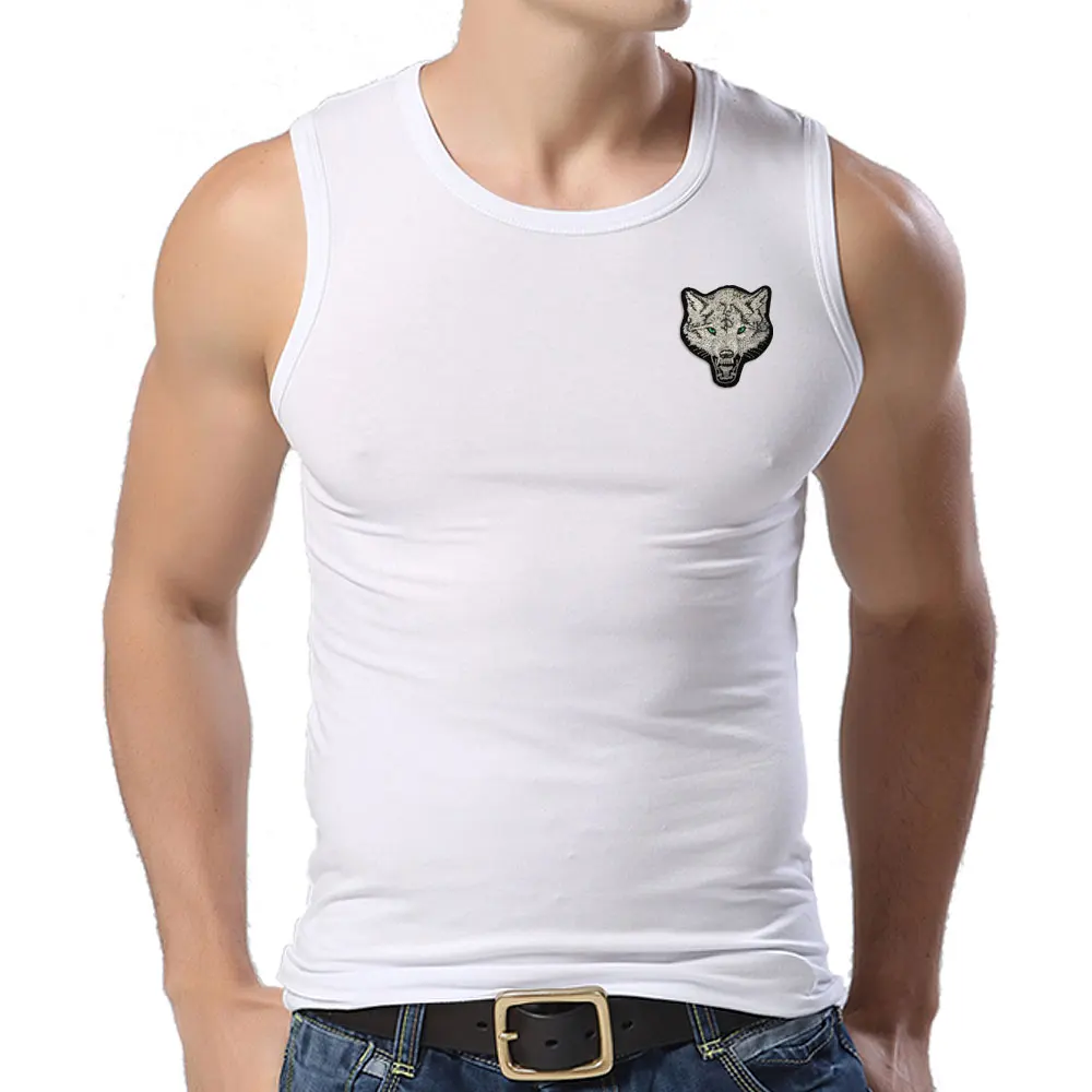 Мужские эластичные хлопковые повседневные Фитнес футболки с вышивкой волка и v