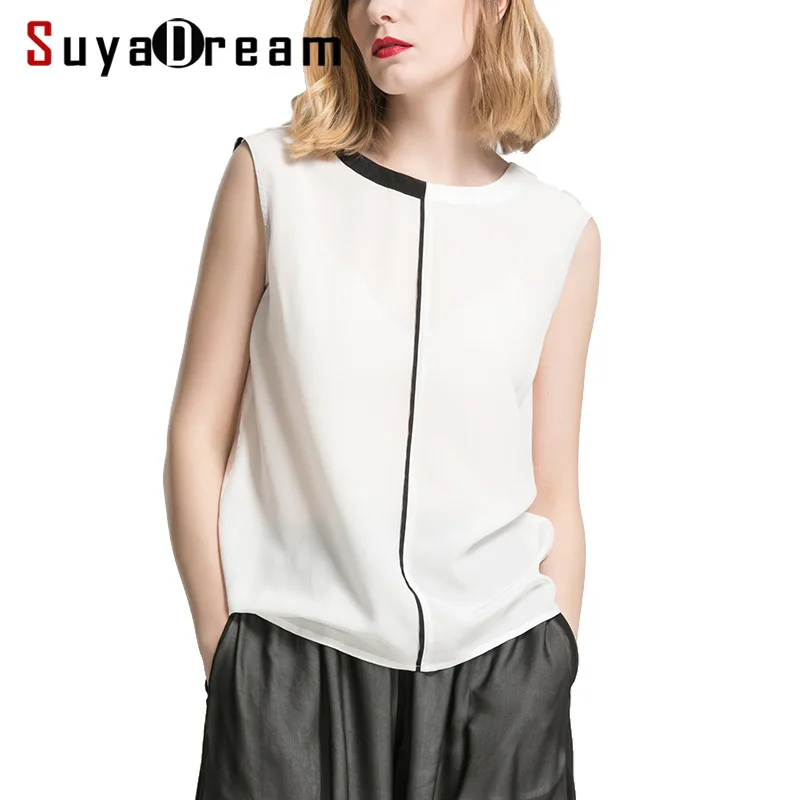 SuyaDream Женская шелковая блузка 100% натуральный шелк однотонный без рукавов летняя