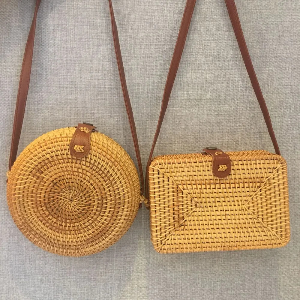 Женская круглая/прямоугольная сумка из ротанга 2019 мини через плечо Ручная бохо