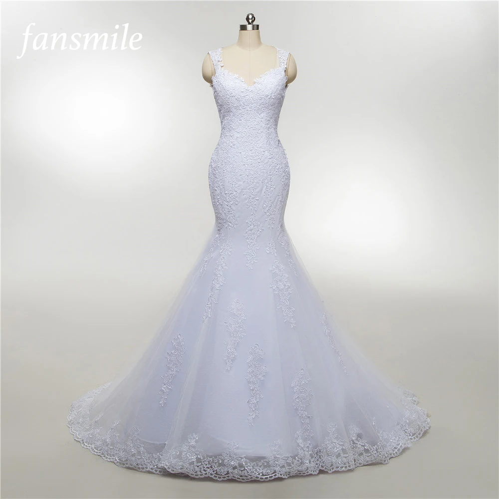 Fansmile Иллюзия Vestido De Noiva прозрачные кружевные свадебные платья Русалка тюль на заказ свадебное платье невесты FSM-457M