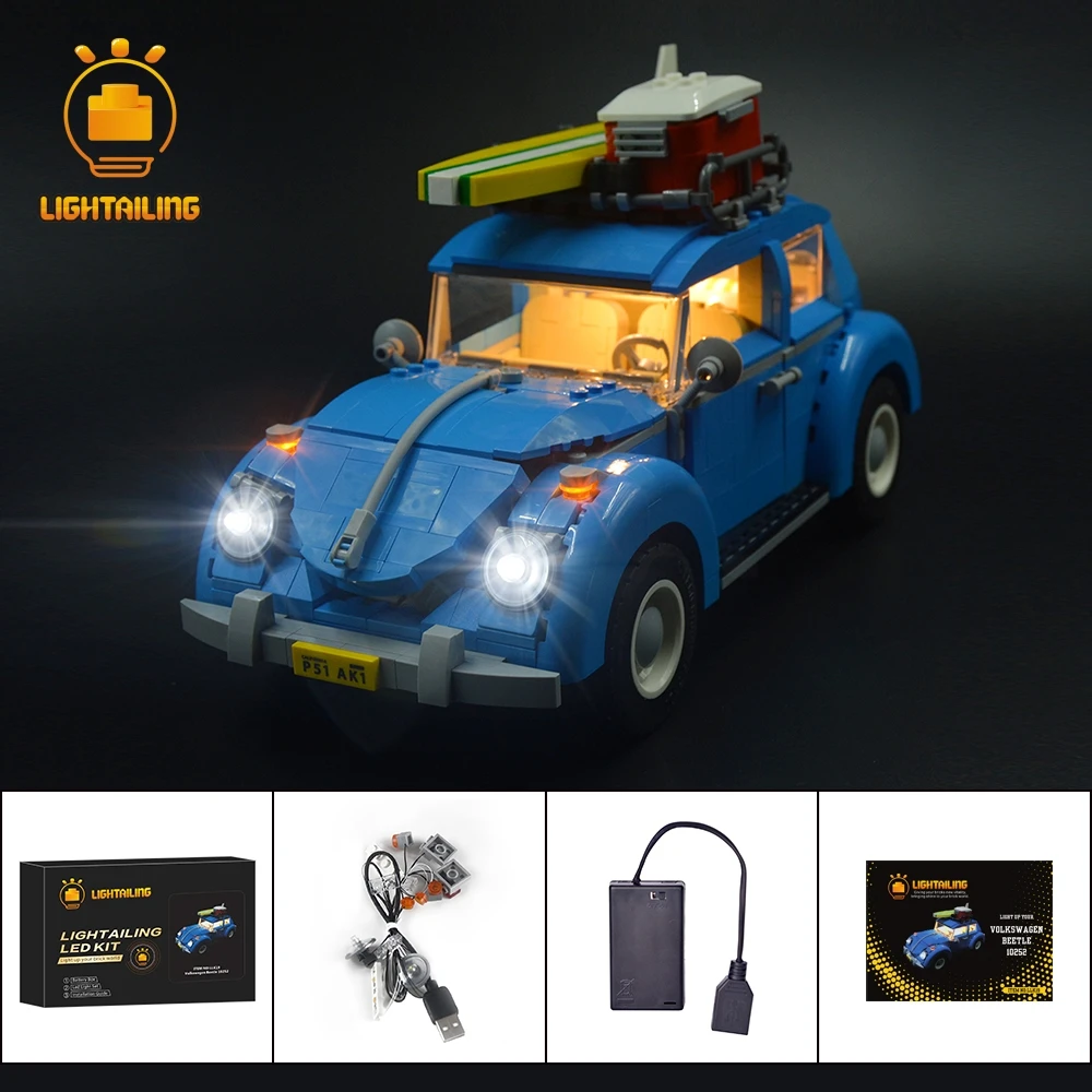 Светильник, светодиодный светильник, комплект для Volkswagen Beetle, модель, строительный блок, светильник, набор, совместимый с 10252 21003