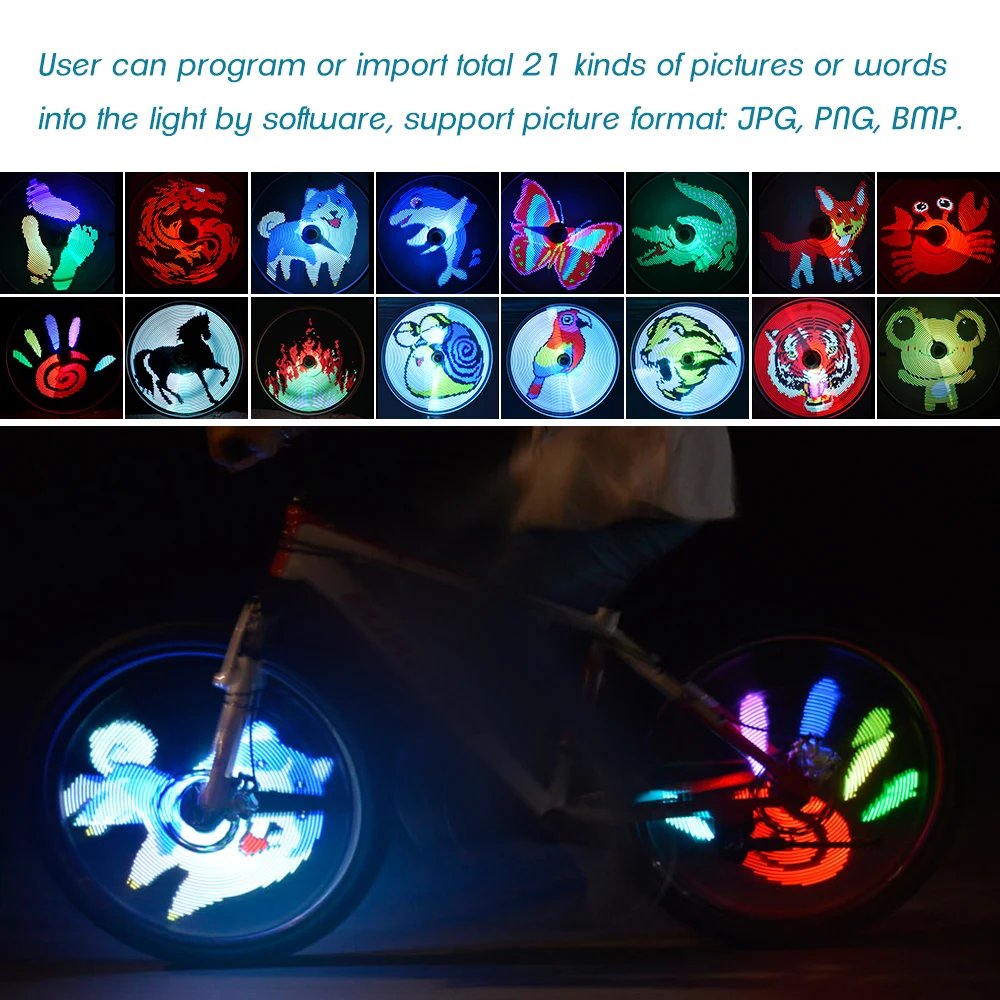 Беспроводной велосипедный спицы 64 светодиода светильник s RGB программируемый