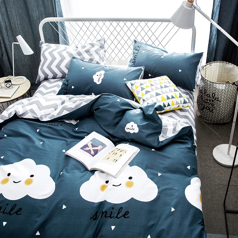 Solstice домашний текстиль хлопок новый темно синий мультфильм облака 4 шт.