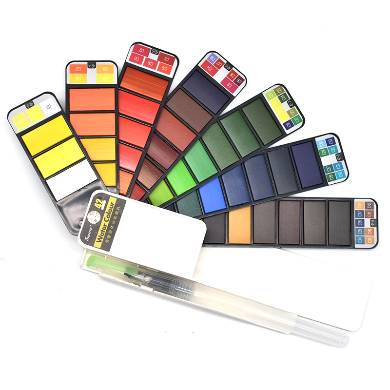 

Superior Solid Watercolor Paint Set With Water Brush Pen Foldable Travel Water Color Pigment 18/25/33/42 Colors
