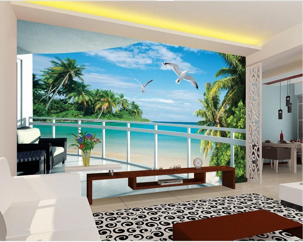 3d настенные картины балкон с видом на море гостиная 3D фоновые обои фото украшение