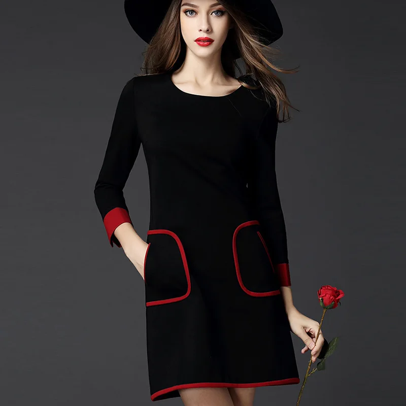 Женское платье с длинным рукавом OKXGNZ весеннее хлопковое элегантное черное в