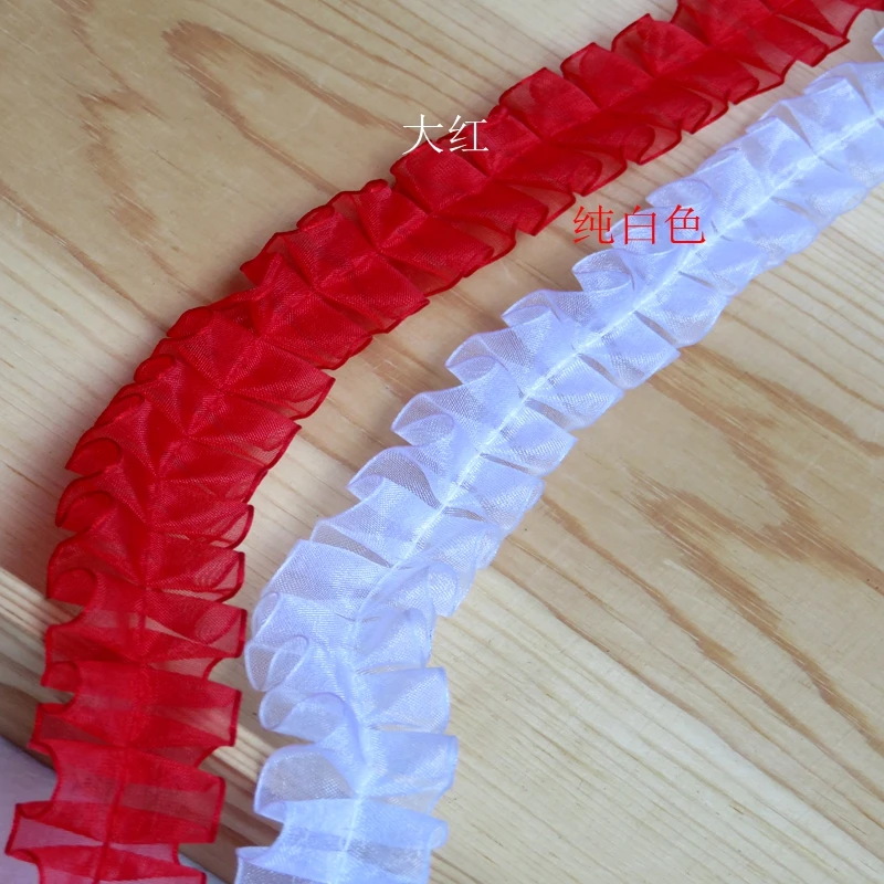 5 м/лот красный и чистый белый цветок 3D гофрированная кружевная шифоновая