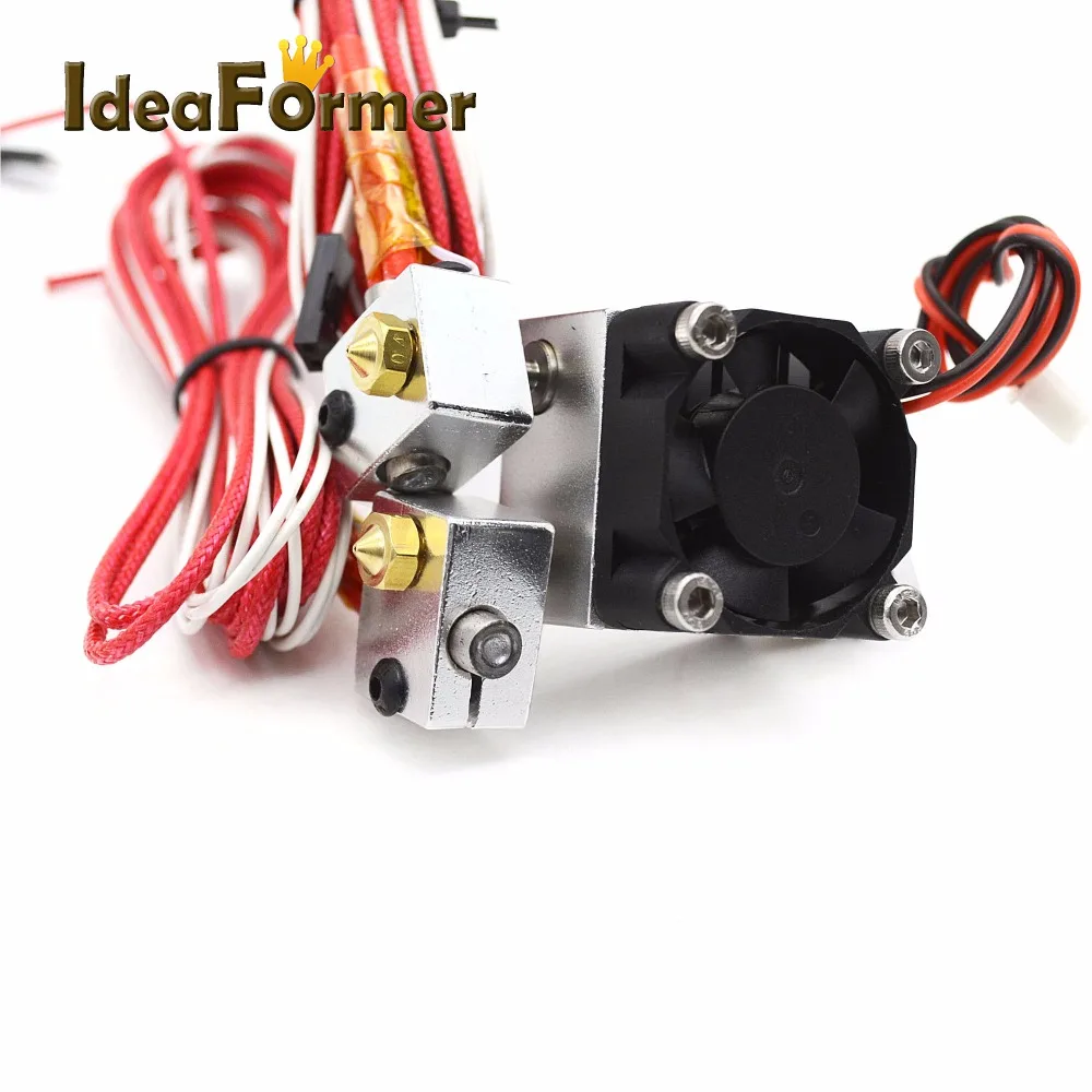 3D-принтеры Химера V6 экструдер с двойной головкой Боуден HotEnd Полный комплект с охлаждающим вентилятором 0,3/0,4/0,5 мм для 1,75/3 мм ideaformer