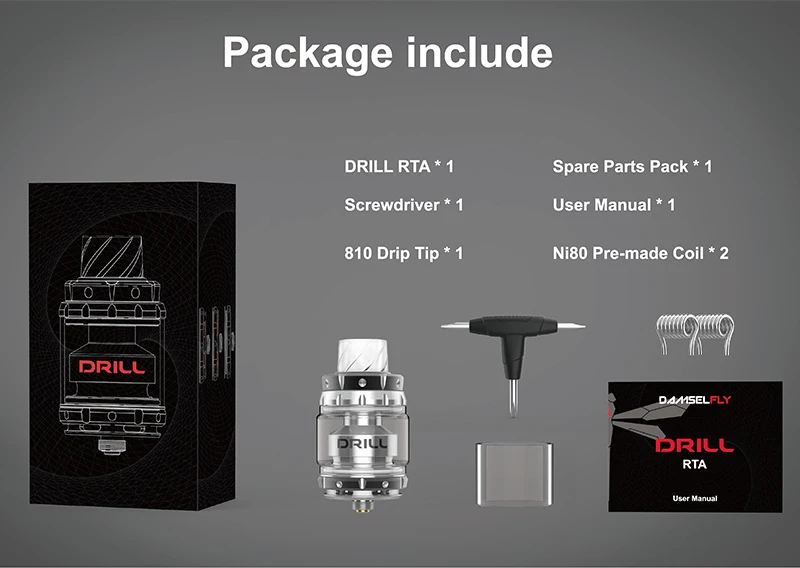 Оригинальная дрель Veeape DAMSELFLY RTA пульверизатор для электронных сигарет диаметром