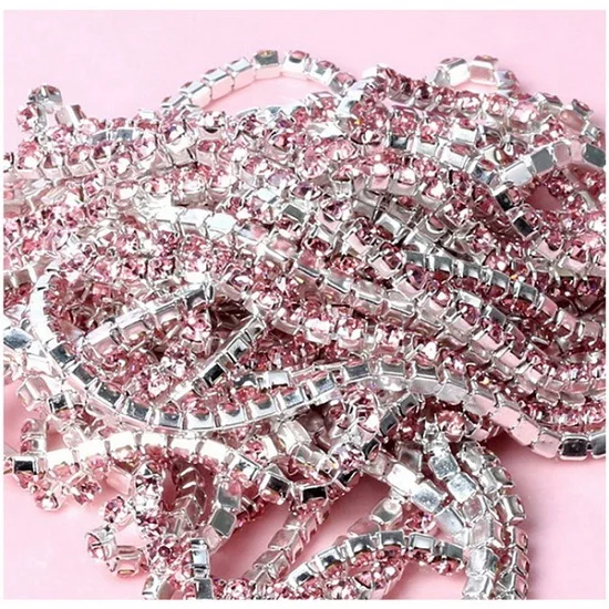 Light Pink 10 метров, кристаллы, стразы, цепочка, серебряная основа, SS6, SS8, SS10, SS12, Стразы для шитья, отделка, сделай сам, Аксессуары для красоты - Цвет: Light Pink