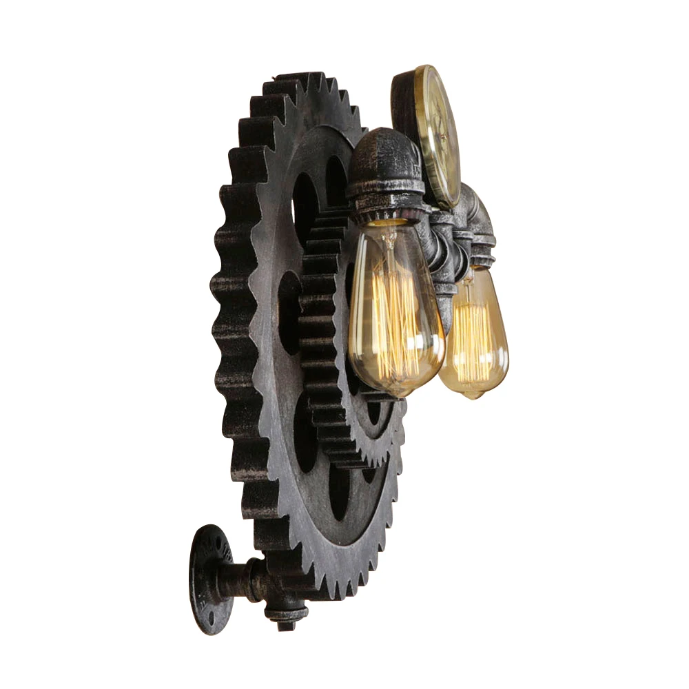 

Vintage iron retro gear wall lamp E27 LED 220V water pipe irregular sconce lights for bedroom living room hallway kitchen hotel