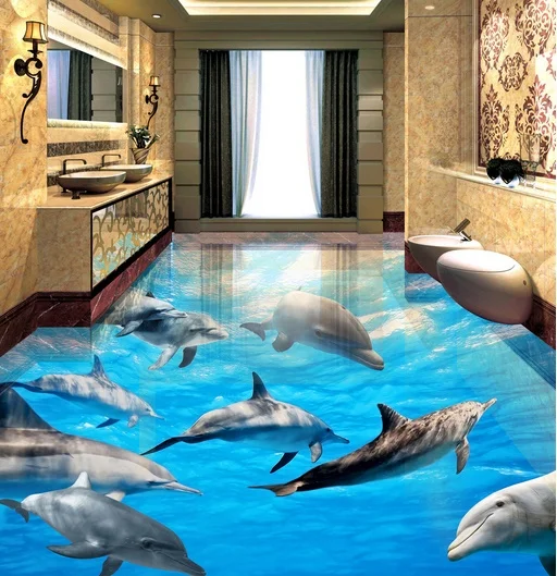 

[Самоклеющиеся] 3D Sun Dolphin Group 4 Нескользящие водонепроницаемые фото самоклеющиеся напольные настенные стикеры обои фрески печатная наклейка