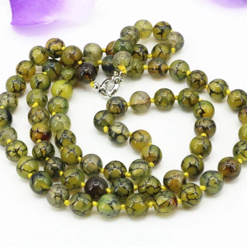 Новый ручной работы желтый дракон агат длинное ожерелье цепь 8 мм 10 натуральный